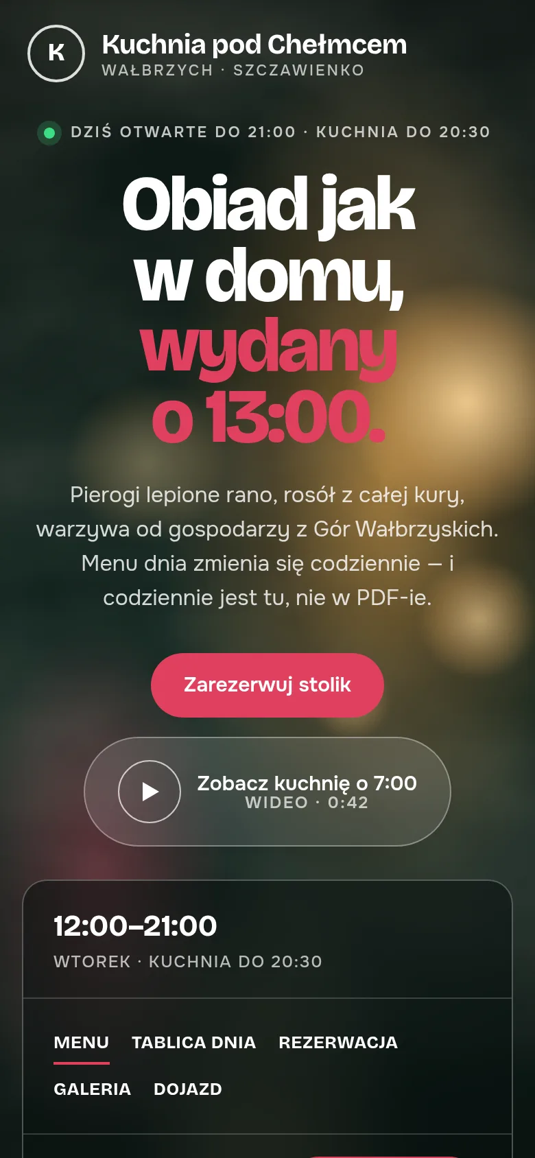 Koncepcja restauracji — strona na telefonie