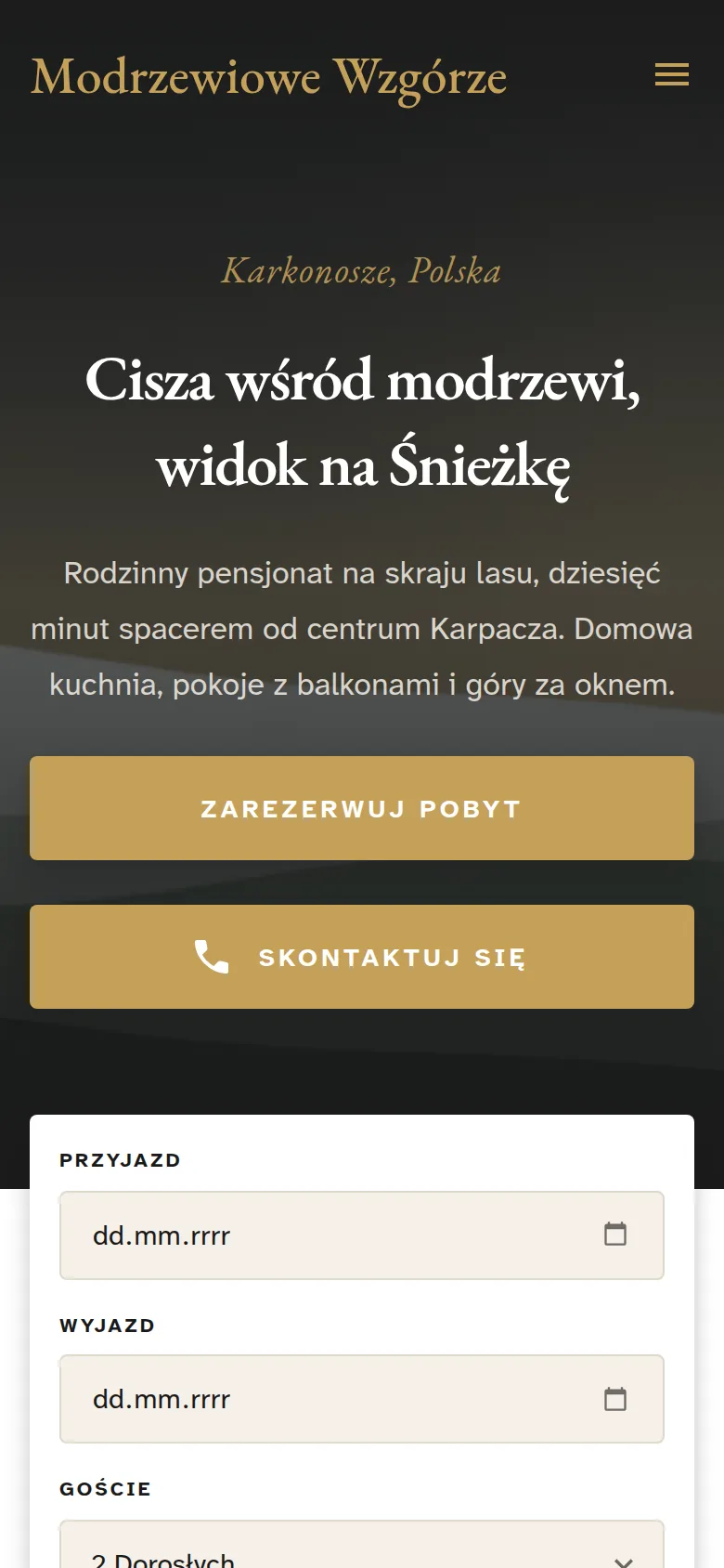 Pensjonat w Karpaczu — strona na telefonie