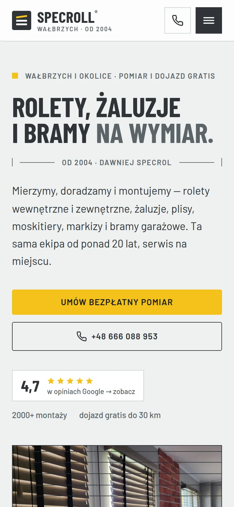 Specroll — strona na telefonie